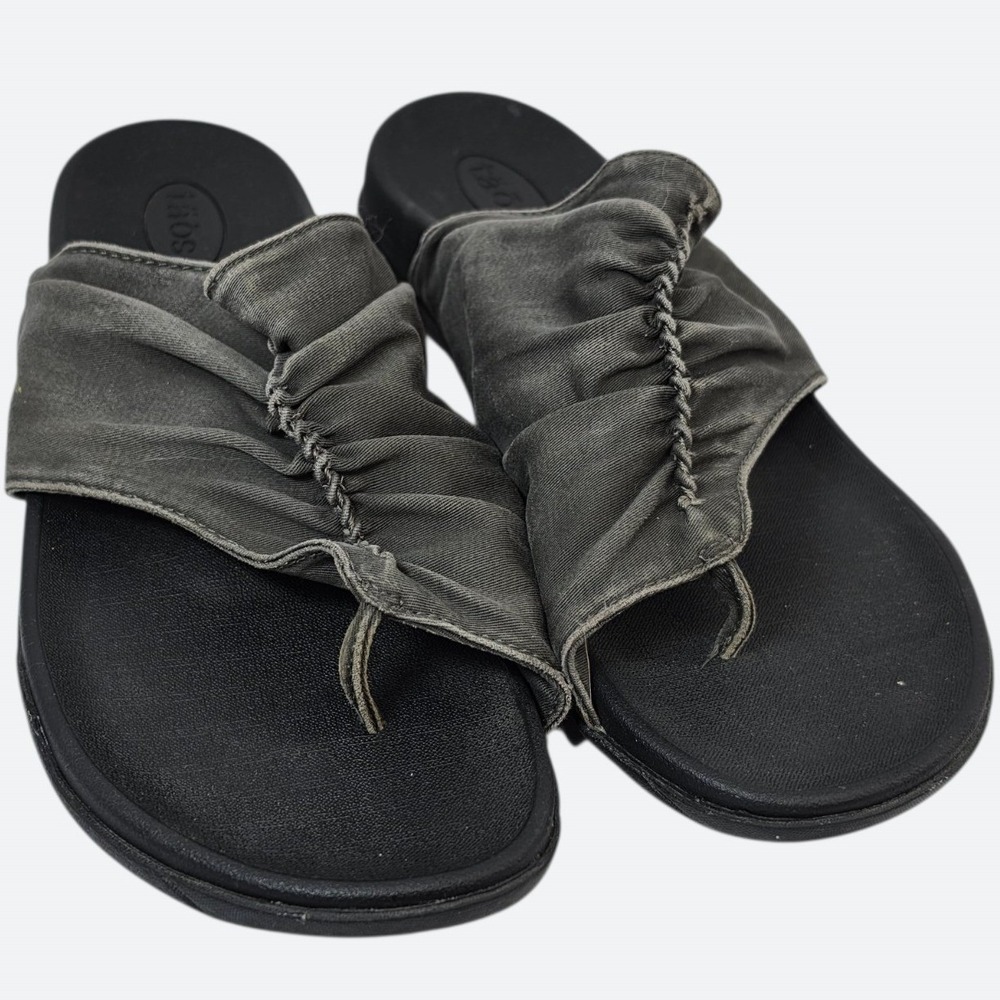 Taos Gorpcore Leisure Ruched Canvas Thong Sandals 10 Earthy Minimalist Gray